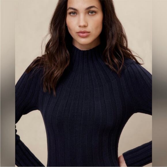 NWT Banana Republic | Navy Mock Neck Thick Knit Sweater Midi Dress Long Sleeve S - Picture 4 of 11